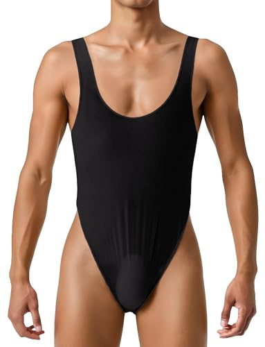 FEOYA Ärmlös bodysuit för män, overall, stretchig, lätt underkläder, stringbody, undertröja, transparent, kompression, singlet, sportkläder, svart, XL