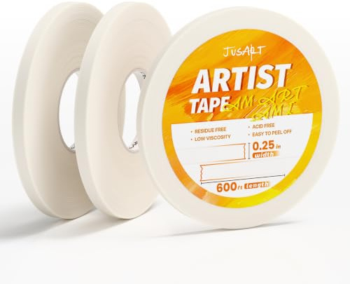 JusArt 3-pack konstnärstejp för akvarellpapper, 0,63 cm bred, 183 m lång | Vit tejp för limning, inramning och ritning, syrafri, svagt lim
