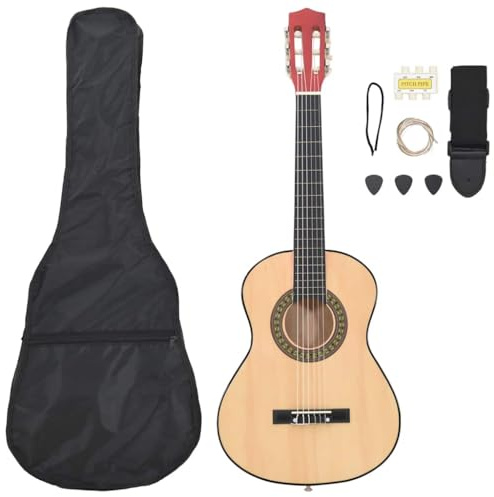 Runheo 8-delat klassiskt gitarrset för barn nybörjare, 1 2 34 tums konsertgitarr av lindträ med väska, rem, plektrum, röstpipa och strängar för undervisning, hemresa