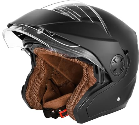 Motorradhelm mit Doppelvisier by BSWAY - Hochwertiger Jethelm Roller Helm Halbschalenhelm für Stadt & Tour, ECE 22.06 Zertifiziert für Herren und Damen, Schwarz in Gr. XS-XXL (XXL)