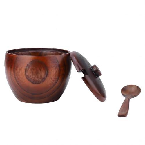 VIFERR Zuckerdose Holz Gewürzbox Salzbehälter mit Deckel und Löffel, Massivholz Gewürzgläser für Salz Pfeffer Zucker Kräuter