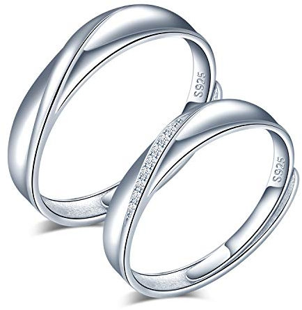 CPSLOVE 925 Sterling Silber Herren und Damen Paar klingeln, Trauringe Intarsien Zirkon, Einstellbare Größe, Valentinstag Weihnachten Hochzeitstag Geschenk