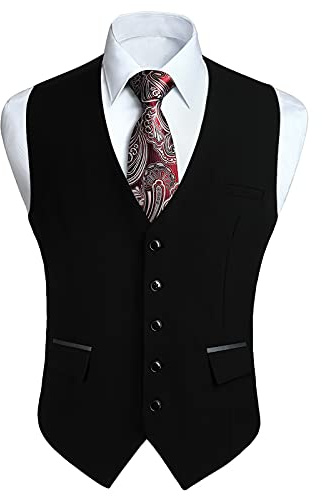 HISDERN Chaleco Traje Hombre Boda Chalecos de Vestir Original Chaleco Elegante de Fiesta Negocio con Bolsillos