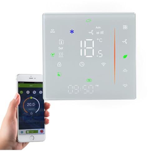 Qiumi Smart WiFi Termostato de Color Controlador de Temperatura de Aire Acondicionado con Pantalla LCD de 2 Tubos, Funciona con Alexa Google Home, luz LED, proteja Sus Ojos, 95~240V AC