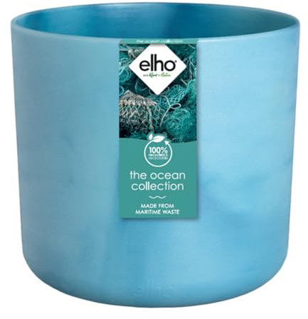 elho The Ocean Collection Round 16cm - Flower Pot Indoor - 100% Recycled - Made with Marine Waste - Blue/Atlantic Blue