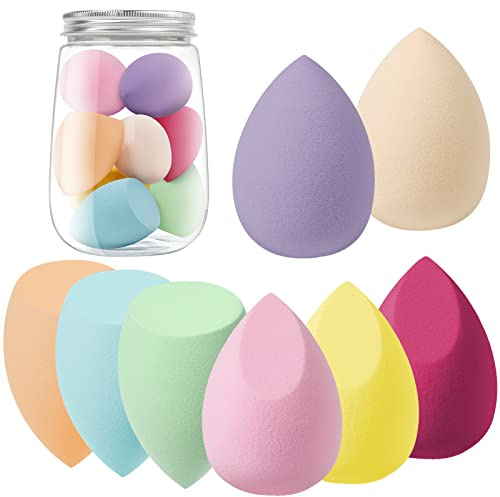 AUAUY Éponge de Maquillage, 8 Pièces Maquillage Éponge à Fond de Teint Blender pour Beauty, Éponge de Mélange sans Faille pour Crème et Poudre Liquides-3 Formes
