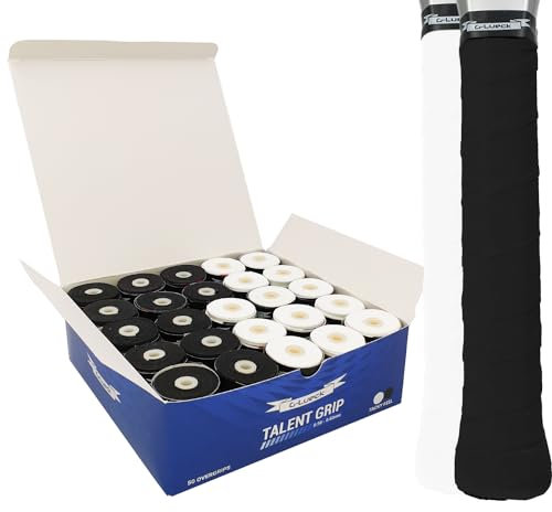 50er Set Tennis Griffband Talent Grip (sehr griffig) | 0,50-0,60mm Stärke | Overgrip für Squash Badminton Schläger & Kicker inkl. selbstklebendes Abschlußband | Anti-Rutsch (Schwarz/Weiß)