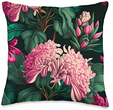 Vintage Rhododendron Inspired Flower Plant Lover gardening Throw Pillow