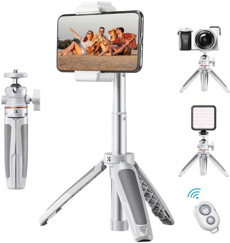K&F Concept MS02 Selfie Stick Stativ Tischstativ,Desktop Vlogging Stativ mit 360° Kugelkopf,Handy Stativ mit Handyhalterung,Mini Stativ für DLSR Canon Nikon Sony Kamera Smartphone Webcam(Silber)