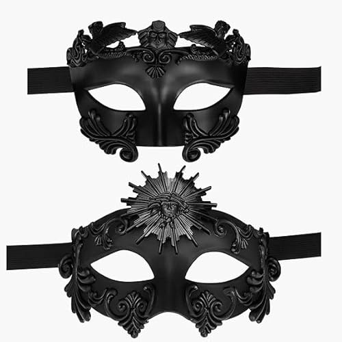 Luchild män mask 2 st, venetiansk grekisk romersk solgud svart fest karnevalsmask, man mask lämplig för karneval halloween, jul och andra partytillfällen