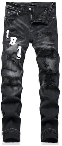 AJTREDYTSLKE Jeans da Lavoro da Uomo Comfort Stretch Denim Gamba Dritta Jeans Relaxed Fit da Uomo,Nero,31