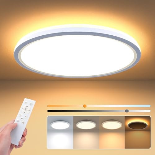 NIORSUN LED Deckenleuchte Dimmbar, 24W 2400LM Deckenlampe mit Fernbedienung, 1800K Nachtlicht Warm, Panel 3000K-6500K Deckenlampe Rund für Schlafzimmer, Kinderzimmer, Wohnzimmer, Badezimmer (29cm)