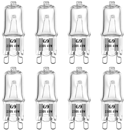 VINBE G9 Backofenlampe, 40W Halogenbirne 230V für Mikrowelle, Herd, Backofen, 300℃, Warmweiß, 8 Stück