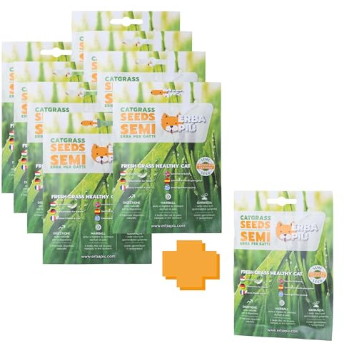 ERBAPIÙ BUNDLE 8+1 Semi di Erba per Gatti, Kit di Semina 40g, Crescita in 5-7 Giorni, con istruzioni, Made in Italy