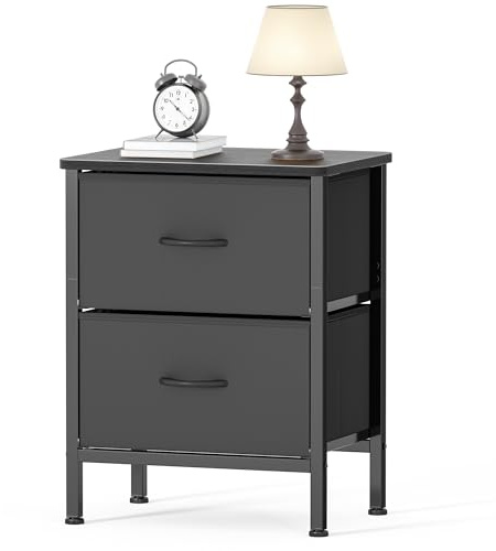 HOMIDEC Bedside Table,Side Table with 2 Fabric Drawers and Metal Frame