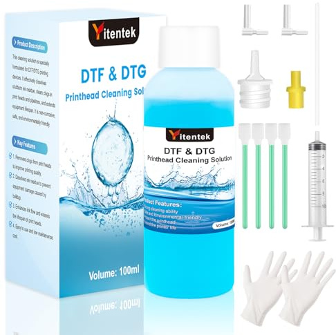 Yitentek DTF Printhead Cleaning Solution - Universal Print Head Cleaner Kit for Any DTF & DTG Printers, Print Head Cleaning Kit for Epson ET8550 L1800 XP15000 R1390 XP600 4720 i3200 i1600 5113 (100ML)