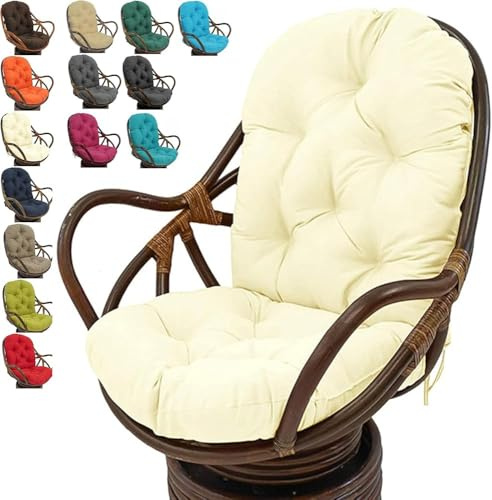 Cojín Giratorio para Mecedora, Impermeable, Cómodo Y Capitoné con Respaldo Alto para Mecedora De Ratán, Diseño Mejorado para Máxima Relajación(Color:Blanco)