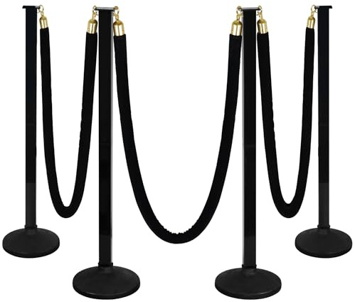 4 Pack Stanchion Post with Velvet Ropes (Weighted Base), Crowd Control Barriers, Red Carpet Runner Poles, Queue Poles for Party, Movie Theater, Plastic