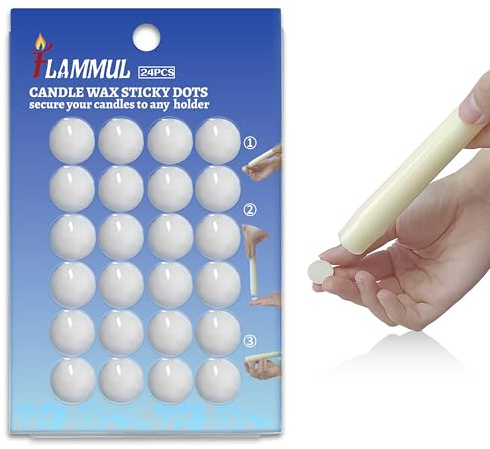 Candle Sticky Dots White Candles Accessories Wax Dots Candles Adhesive for Flameless Taper Candle (Set of 24 Dots)
