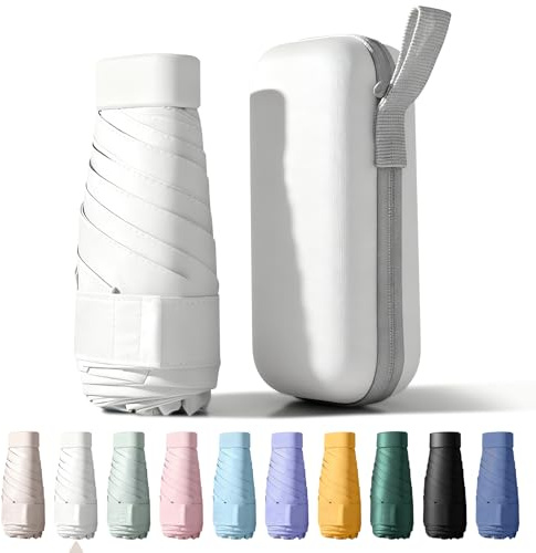 Betrynidil Taschenschirm, 6-Rippen Mini Regenschirm Windfest mit Auto-Open & Kapselhülle, Tragbarer Reiseschirm mit UV-Schutz für Männer & Frauen (Weiß)