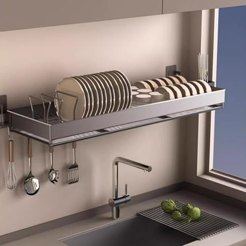 SFJATTA Ampio scolapiatti da posizionare sopra il lavello, salvaspazio, da fissare alla parete della cucina, versatile scaffale portaoggetti per cucina e sala da pranzo(1 pc,60cm/23.6in)
