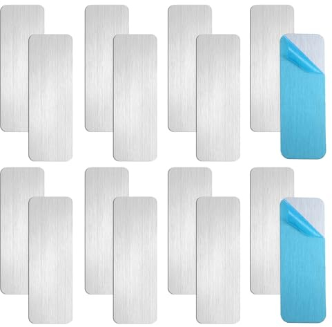 Lot de 16 plaques métalliques autocollantes pour aimants, support magnétique, bandes métalliques autocollantes, tôles rectangulaires en acier de 2,5 x 7 cm pour aimants sur grille d'aération non