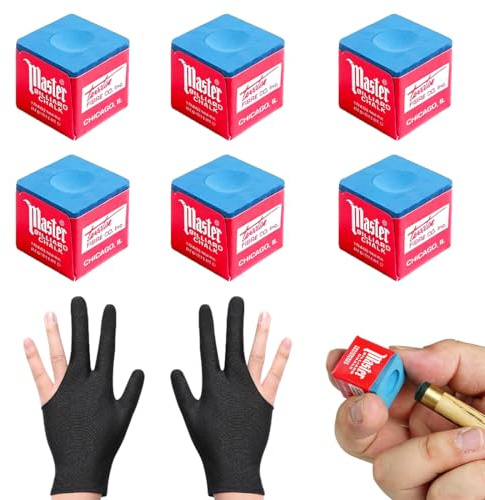 ZORTVUL 6 Pezzi Gessetti Biliardo, 6X Gesso + 1 Guanti, Accessori Per Biliardo, Per Appassionati E Professionisti