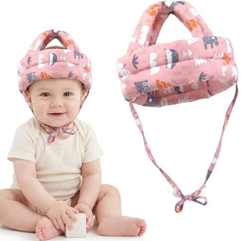 Caschetto Neonato Anticaduta e Protezione Testa Bambino Primi Passi, Casco Protettivo Regolabile per Neonati 6-36 Mesi, Cappello Paracolpi Traspirante per Imparare a Camminare, Foresta Rosa