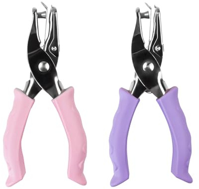 2 Pcs Single Hole Punch, Handheld Paper Hole Puncher Set With Soft Grip Handle 6mm Purple Punch And 3mm Pink Punch For Cards Tags Scrapbooking Office School