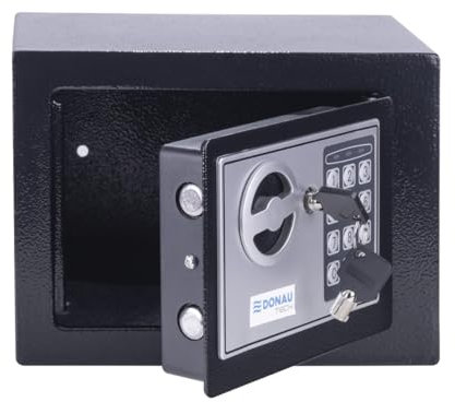 DONAU TECH Digitaler Mini Tresor 4,6L / 23 x 17 x 17 cm/Manuell-digitaler Elektronischer Safe Klein Möbeltresor/mit Digitaler Passwort & 2 Sicherheitsschlüssel Tresor/Schwarz
