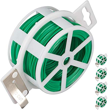 Relaxdays Set de 25 carretes de Alambre, Alambre para Atar plastificado, Bobina con Cortador, Inoxidable, 50m, Verde