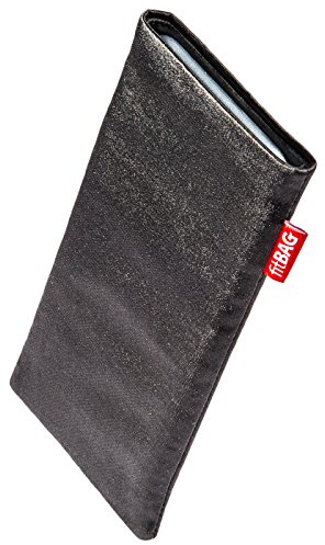 fitBAG Techno Black custom tailored sleeve for Apple iPhone 12 Mini/iPhone 13 Mini | Made in Germany | Fine suit fabric pouch case cover with MicroFibre lining for display cleaning
