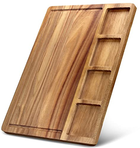 Large Acacia Wood Cutting Board with Containers for Kitchen Simple Charcuterie Board Wooden Serving Cheese Board Meats Platter Dessert Fruit Charcuterie Party Butcher Block Chopping Board