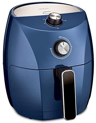 Crux 3.5 L Manual Air Fryer, Faster Pre-Heat, No-Oil Frying, Fast Healthy Evenly Cooked Meal Every Time, Dishwasher Safe Non Stick Pan and Crisping Tray for Easy Clean Up, Stainless Steel/Blue