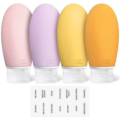 Opret 100ml Silicone Travel Bottle for Toiletries, 4 Pack Leak Proof Refillable Travel Containers Squeezable Travel Essentials for Shampoos, Conditioner and Cream, BPA Free and TSA Approved