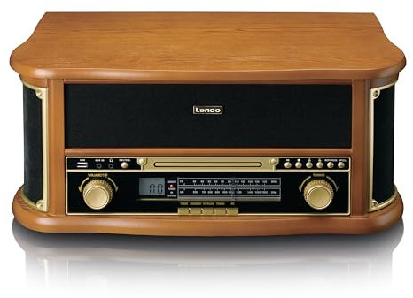 Lenco TCD-2551 Plattenspieler für Schallplatten - Bluetooth Plattenspieler mit Lautsprecher - CD-Player - Kassettendeck - 3 Geschwindigkeiten - Riemenantrieb - 2 x 5 Watt - Holz
