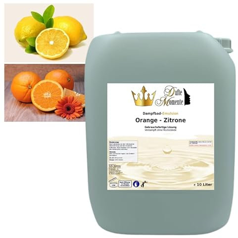 Dufte Momente | Dampfbad Emulsion 10 Liter Orange-Zitrone | geprüfte Qualität | mit naturreinen und natürlichen ätherischen Ölen | gebrauchsfertig | vegan und ohne Tierversuche