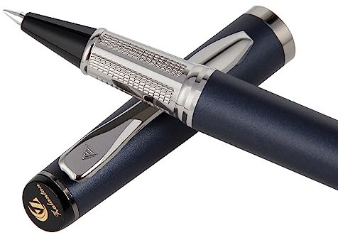 Tintenroller mit flüssiger Tinte,Metallstift, sanftes Schreiben, stilvolles Design, müheloses Schreiben, Luxus-Stifte mit Geschenketui für Männer und Frauen mit 2 Minen (Blau)