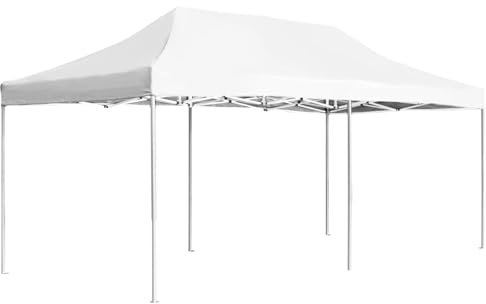 Gecheer Professionell hopfällbar aluminium lusthus 6 x 3 m vit, utomhus lusthus, solskydd, pergola lusthus med duk, trädgårdspaviljong, festtält, grillpaviljong, A45505