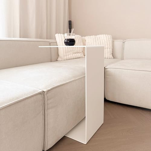 Homemetall Beistelltisch C-Form aus Metall - pulverbeschichteter Couch Beistelltisch in Weiß - Moderner Abstelltisch für Couch, Sofa, Sessel oder als Nachttisch - Höhe 48 cm