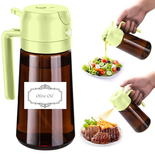 Fiotasy Upgraded Light-blocking Glass Olive Oil Sprayer for Cooking with Labels, 16oz/470ml Glass Sprayer Dispenser Coated Brown, Olive Oil Bottle for Kitchen, Oil Mister for Air Fryer, Salad, Frying