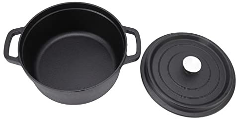 Pentola in Ghisa con Manico a Doppio Anello, Fondo Piatto, Non Rivestito, da 24 Cm, per Zuppe, Stufati, Accessori Professionali per l'uso