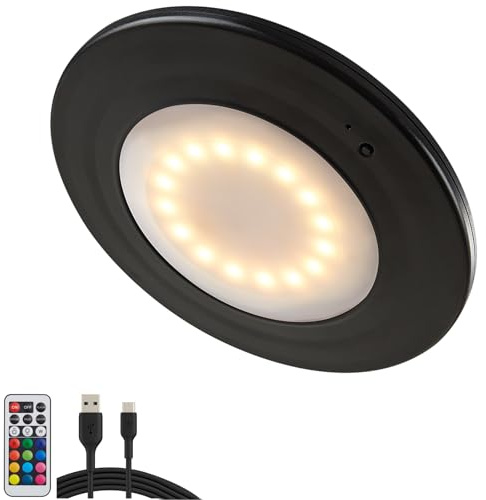 Powfloven Black LED Patio Umbrella Lights with Remote, Portable Rechargeable Battery Cantilever Umbrella Light with 12 Color Mode, 3 Brightness Dimmable for Patio Umbrellas, Camping Tents, Outdoor Use