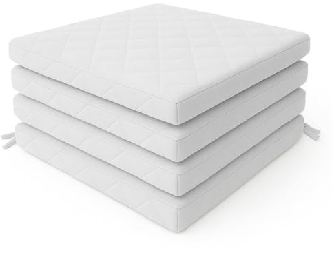 4Pcs Quilted Dining Garden Chair Seat Pads with Ties for Kitchen, Living Room, Patio, Office – Indoor Outdoor Foam Cushions with Removable Covers (Silver Grey)