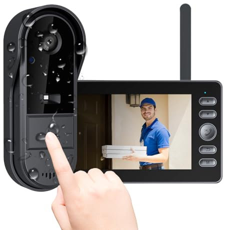 Timbre de Video Inalámbrico con Cámara Videoportero Exterior Impermeable con Pantalla de 4,3 Pulgadas,Visión Nocturna,170° Gran Angular,Activación Bidireccional,Conexión Bluetooth,No Requiere WiFi