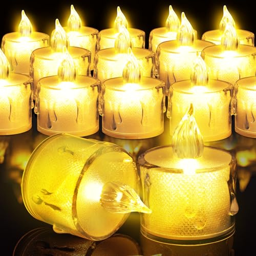 Bougies Chauffe-Plat LED Sans Flamme, 12 Pièces Bougies Chauffe-Plat à Piles, Bougie LED Flamme Vacillante, Fausse Bougie Électrique pour Noël, Thanksgiving, Mariage, Anniversaire, Halloween