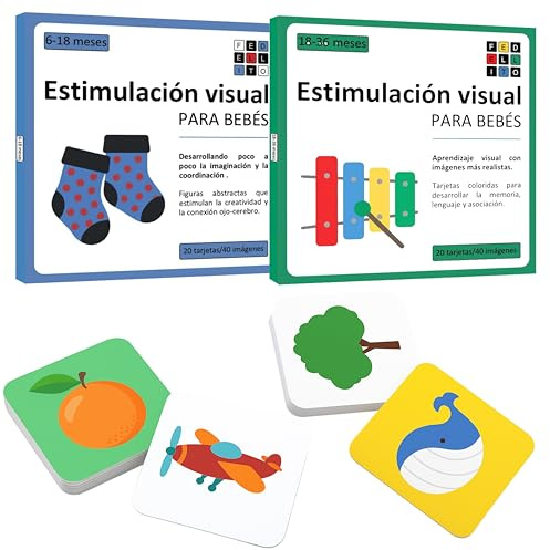 Tarjetas de Estimulacion Visual Educativas para Niños 6–36 Meses — Pack de 40 Tarjetas con Colores e Imágenes Realistas — Aprendizaje Visual, Lenguaje y Juego Sensorial - FEDELLITO