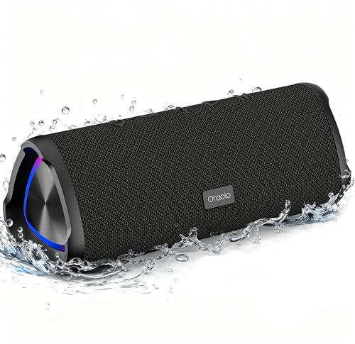 oraolo Bluetooth Lautsprecher mit Licht, Musikbox Bluetooth 6.0, 20W Dual Tragbar Lautsprecher 24 Std. Akku Dualen Bass-Treibern IPX6 Wasserdicht TWS Paarung AUX/TF Karte Geeignet Outdoor/Party/Reisen