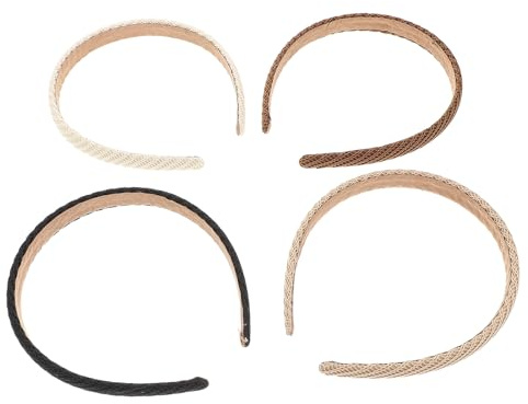 Uonlytech Lot de 4 Bandeaux Tricotés Doux pour Soins Visage, Bandeaux en Tissu Pelucheux Ajustables, Couleurs Variées Beige Marron Kaki Noir, Accessoires pour Spa, Maquillage