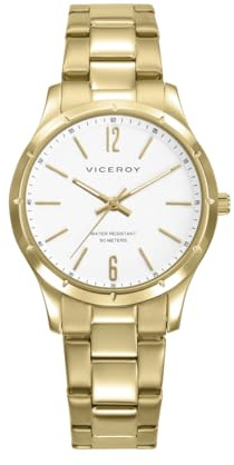 Viceroy Reloj Mujer Elegante para Vestir de Acero Inoxidable - 32 mm - Movimiento de Cuarzo - Bisel Dorado - 401342